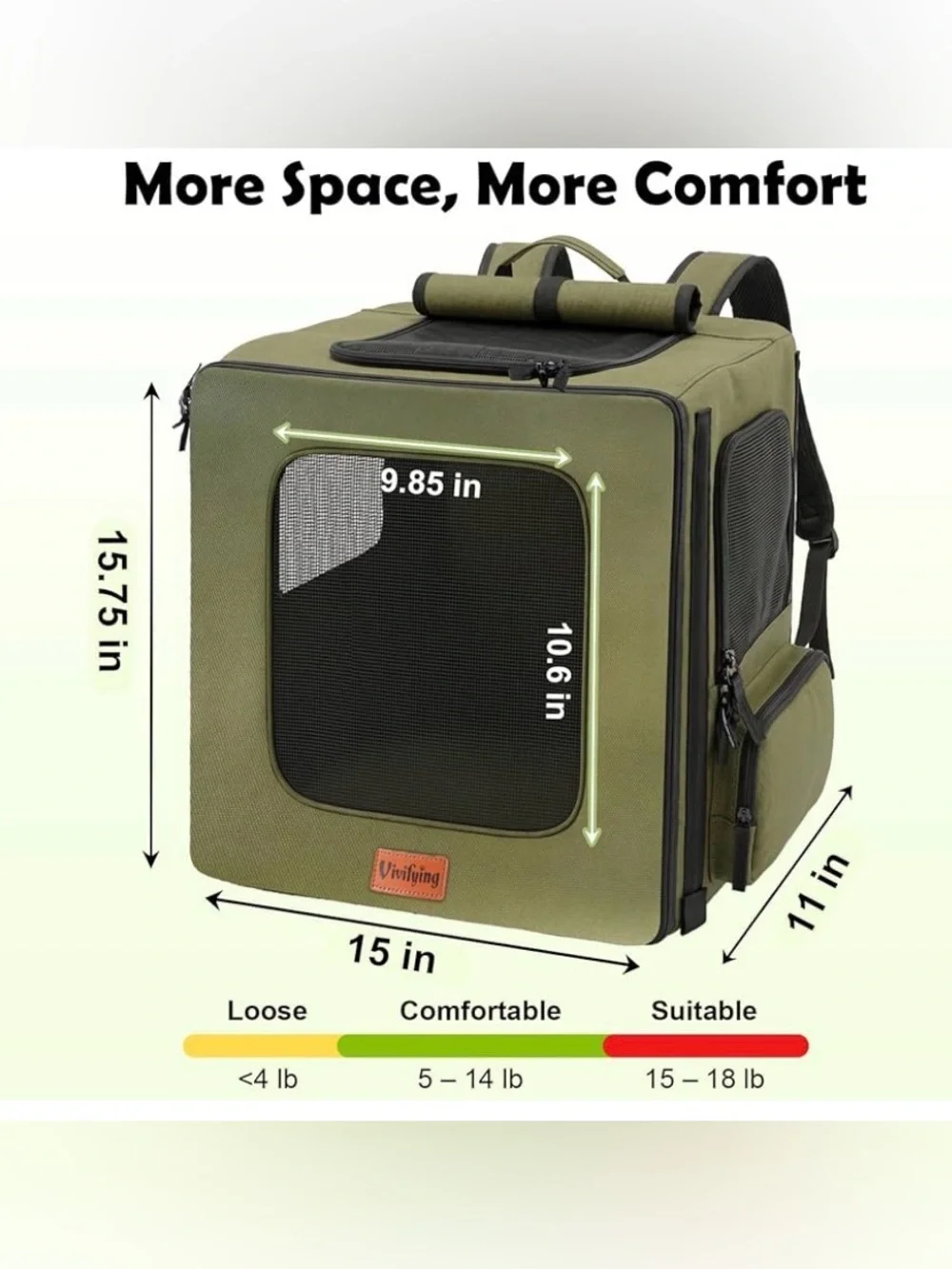 Vivifying Pet Carrier Backpack for Cats and Small Dogs up to 15 lb